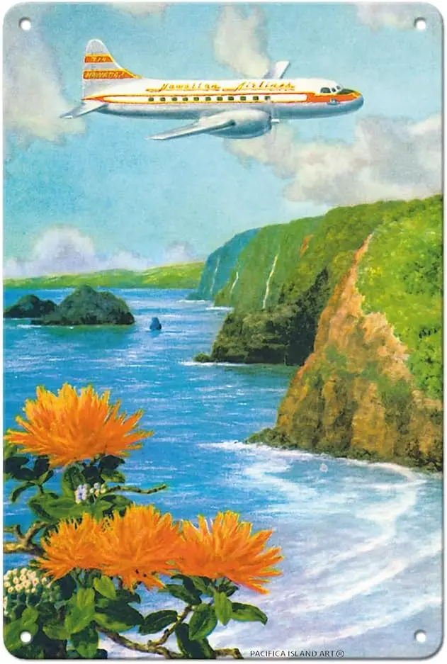 Over Pololu Valley Big Island Hawai’i - Hawaiian Airlines (Convair 340 Aircraft) - Vintage Hawaiian Color Postcard by Lloyd Sext