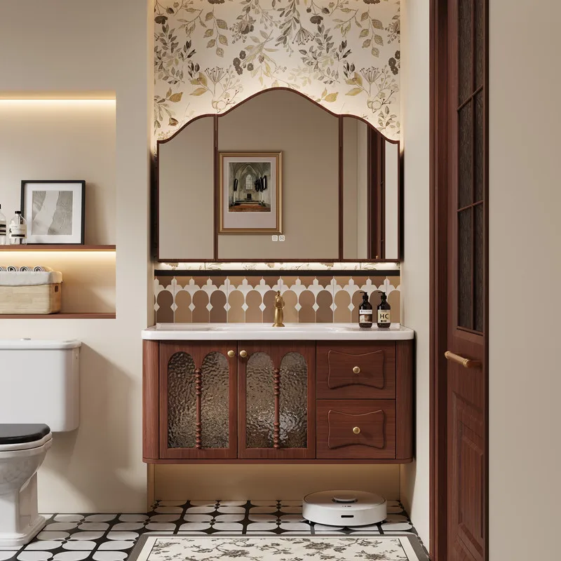 

Sink Wooden Bathroom Cabinet Corner Floating Natural Vintage Bathroom Cabinets Makeup Mirror Badezimmer Schrank Home Furniture