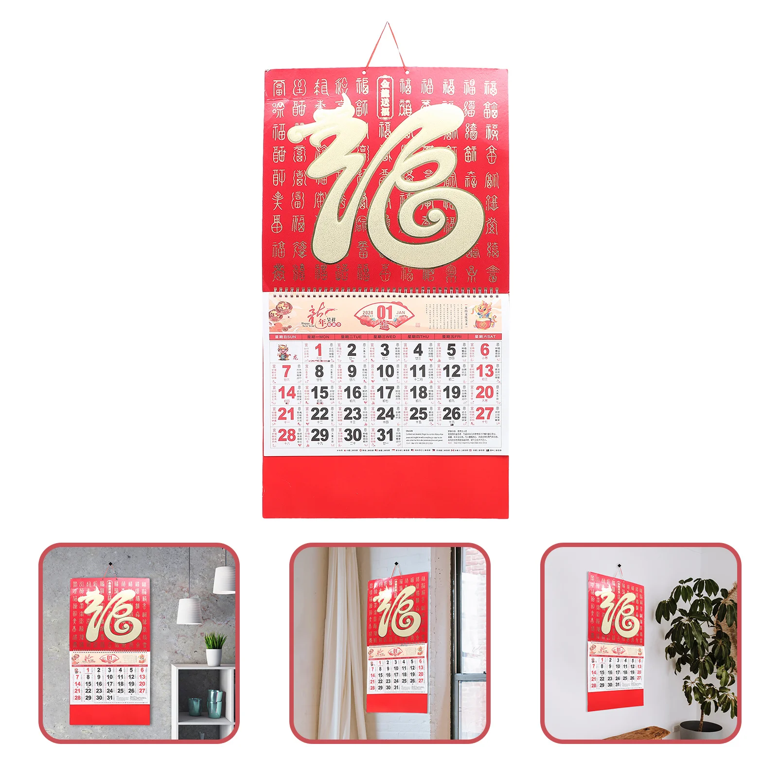 

2024 Classic Chinese Dragon Wall Hanging Calendar Traditional Lunar Monthly Planner Office Home Use Chinese Calendar 2024