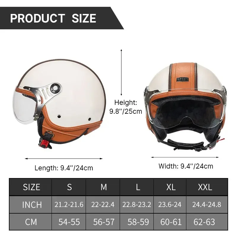 Picture 3: Oversized Head Circumference DOT Certified Retro 3/4 Motorcycle Helmet All Season Wearable Electric Scooter Helmet