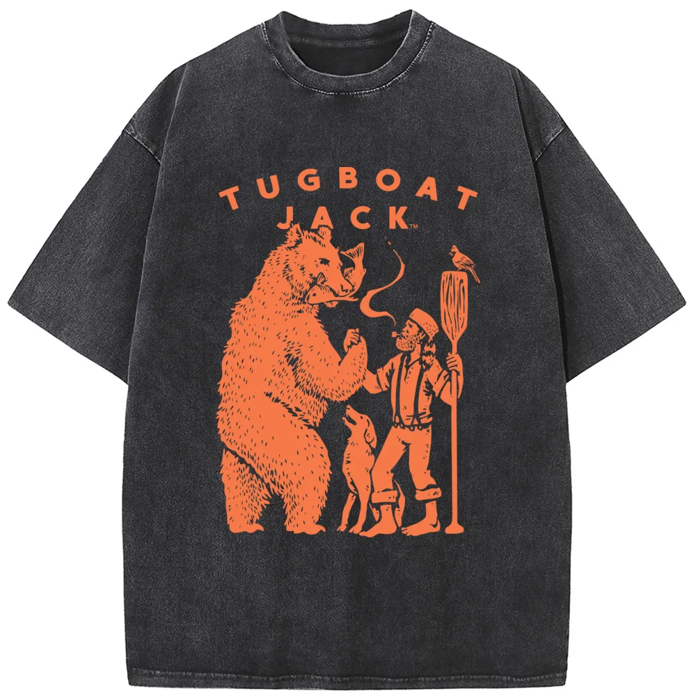 Men's Tugboat Jack Shirt Unisex Breathable Casual Tees Vintage Loose Tshirt 230 Grams Of High-Quality Washed Old Tshirt