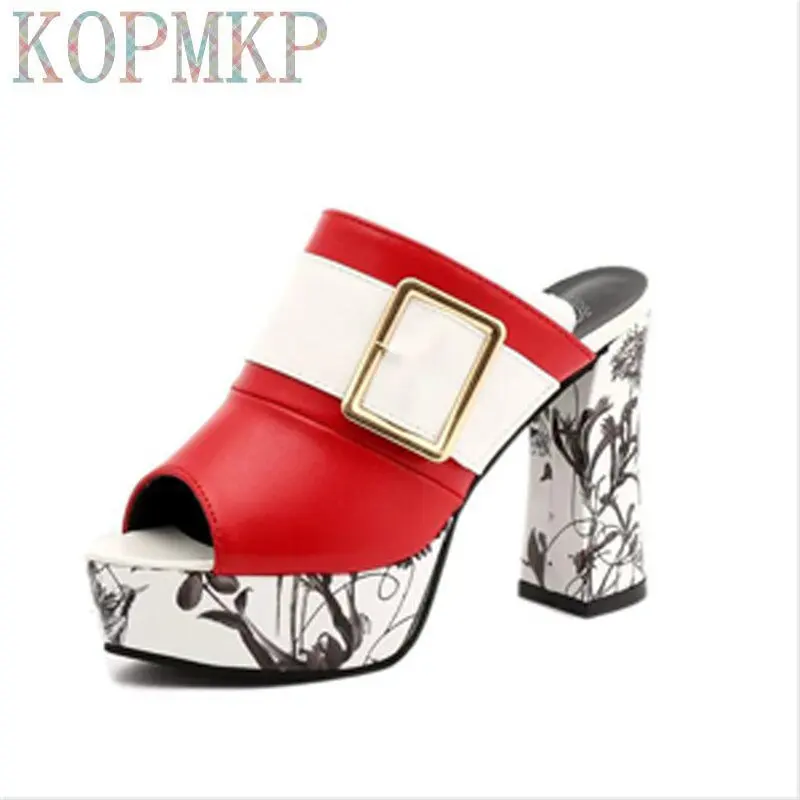 3Color Fashion Summer Women Elegant Buckle High Heel Sandals Peep Toe Platform Shoes Sexy Chunky Heel Shoes Lady Thick Heel 40