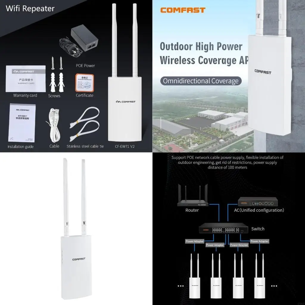 

C90F Outdoor High Power Wifi Coverage 300Mbps Repeater 2.4Ghz 500mW 2x5dbi External Antenna Wifi CFEW71