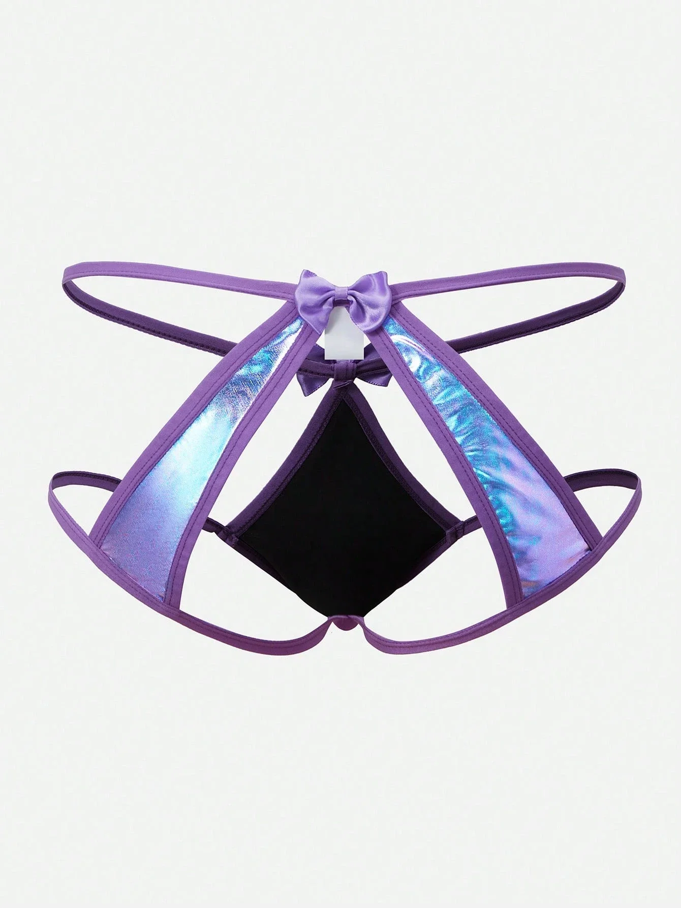 

Men's Laser Cutout Bow Decor Sexy Briefs With Holographic Panel
