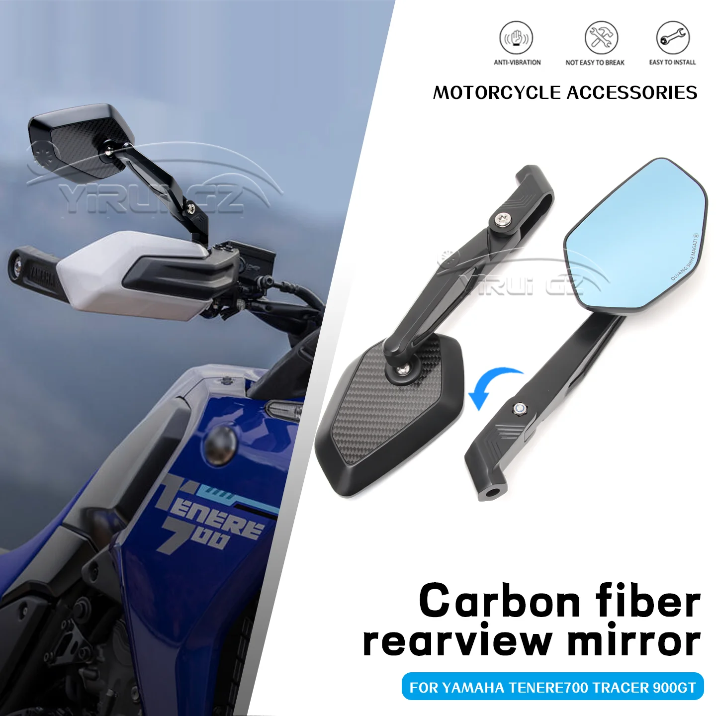 

Motorcycle rearview mirrors Rearview Side Mirror Foldable mirrors rod FOR YAMAHA TENERE700 700 Tracer900 900GT anti-glare mirror