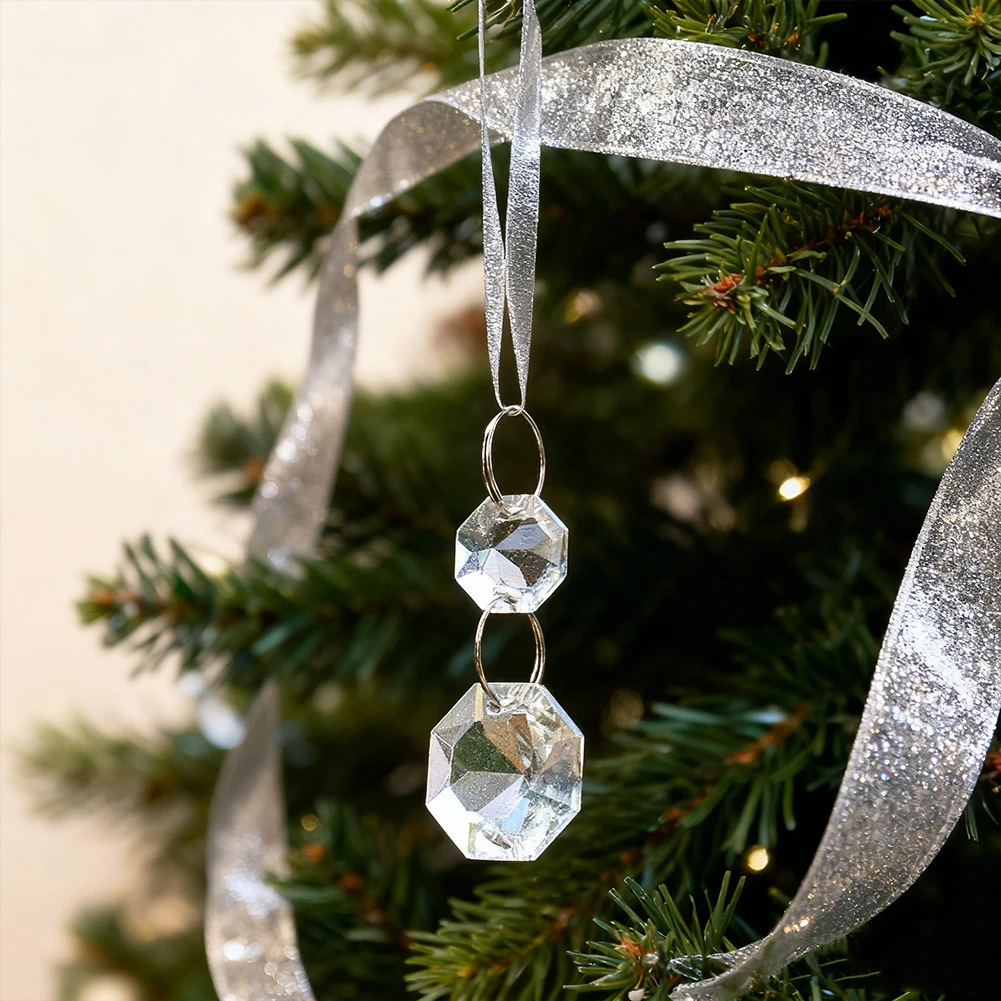 5PCS Crystal Transparent Octagonal Bead Pendant Glass Bead Chain Garland Chandelier Lighting Christmas Home Party Decoration