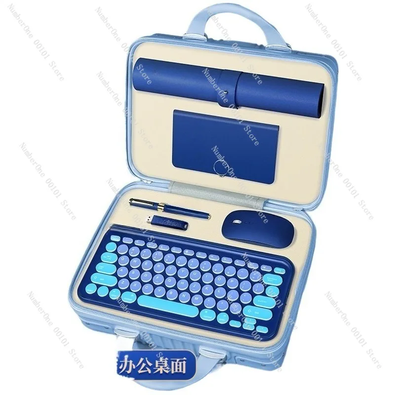 Custom Logo Corporate Office Business Gift Set Practical Employee Reward Commemorative Prize Keyboard Mouse Luggage Travel
