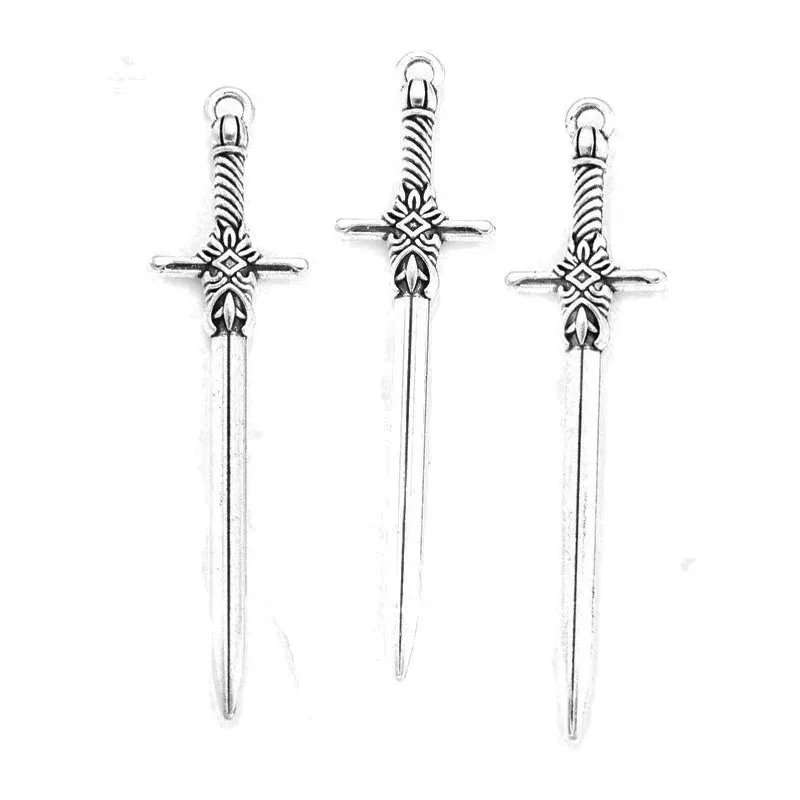 New Coming 8Pcs 5Color 49*12mm Zinc Alloy Sword Charms For Jewelry Making DIY Handmade Weapons Pendant Charms