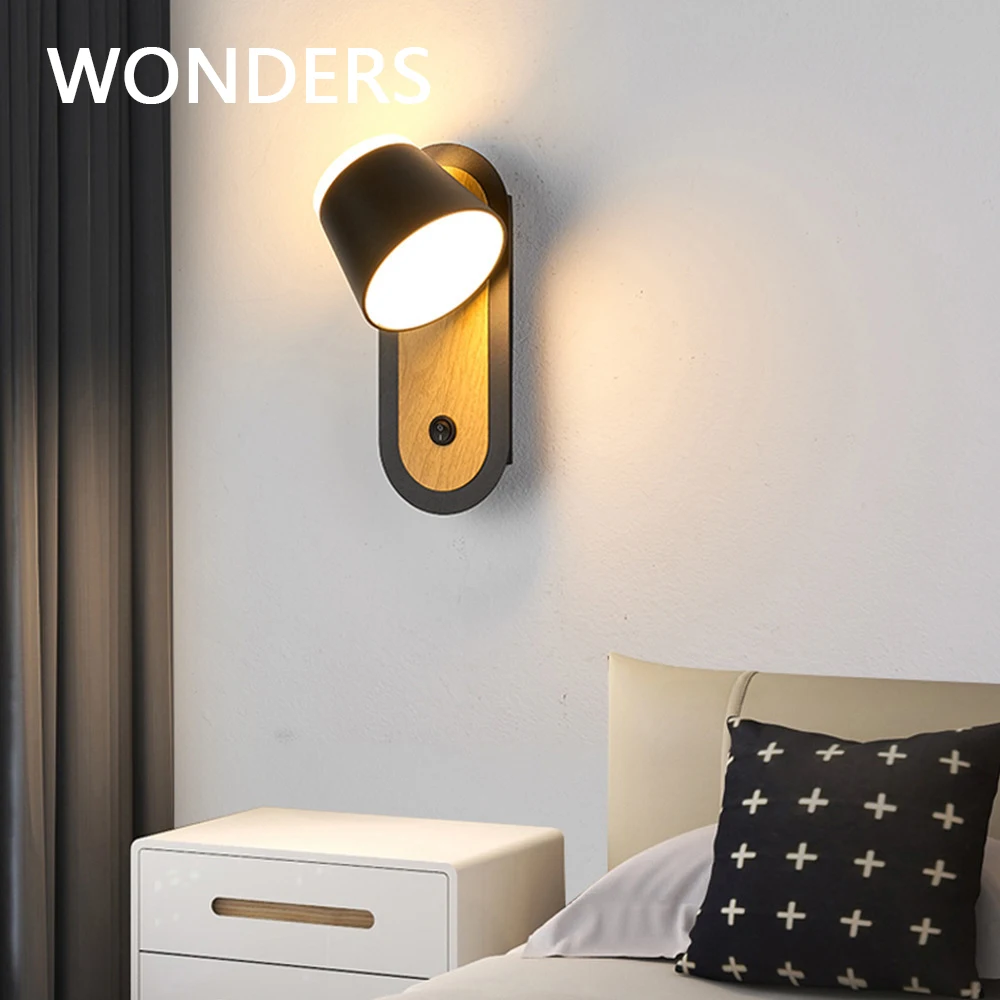 

WONDERS Bedroom Decoration Wall Lamps Metal Material Rotatable Up Down Light Sconce LED Hotel Bedside Modern Lustres With Switch