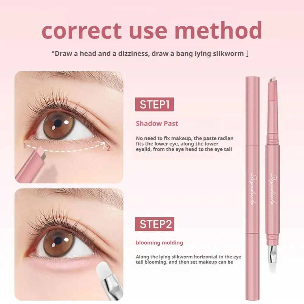 2-in-1 Color-Blocking Sleeping Silkworm Stick - Ombre Pink Brown Ultra-Thin Natural Highlighter Long-Lasting Waterproof Lower