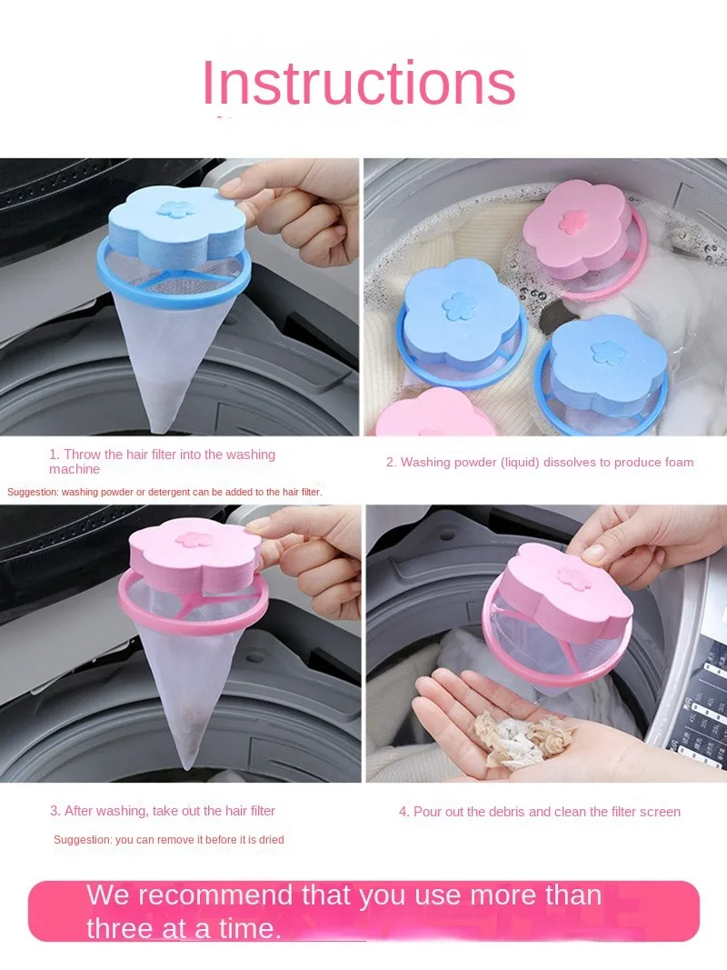 Floating Hair Filtering Mesh Removal, Pet Hair Lint Catcher for Laundry, Washing Machine Reusable Filter Washer Trap Net Pouch