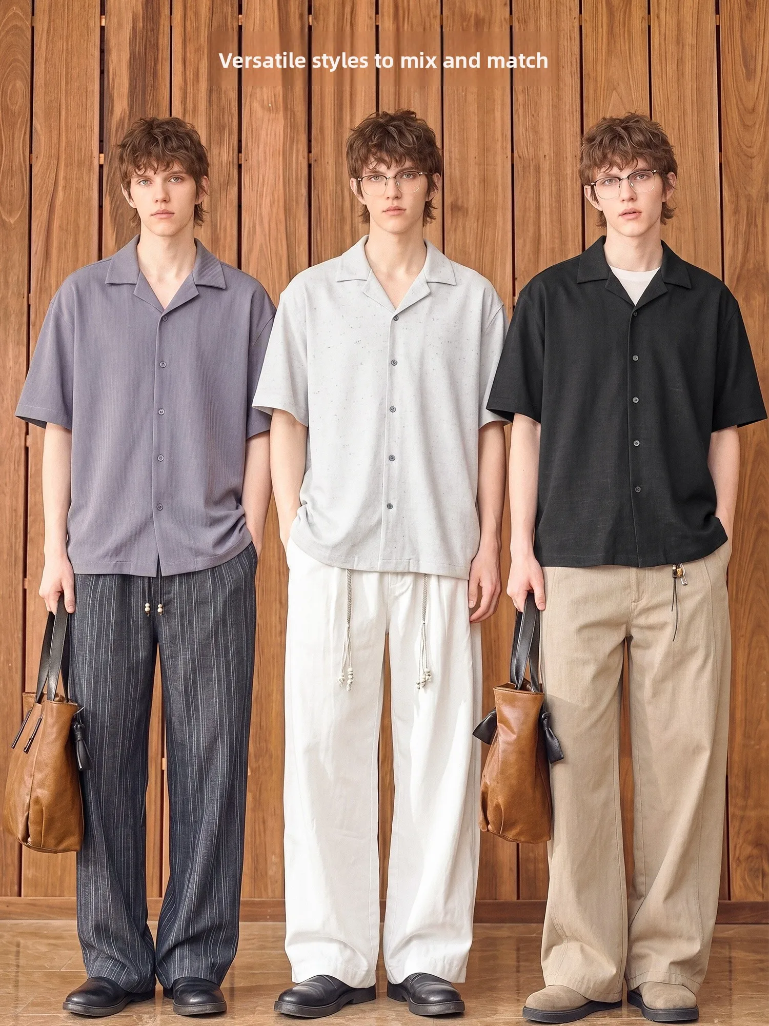 Loose Fit Cuban Collar Short Sleeve Casual Shirt Men's Spring Summer Trendy Shirt Comfortable Breathable Cotton Blend