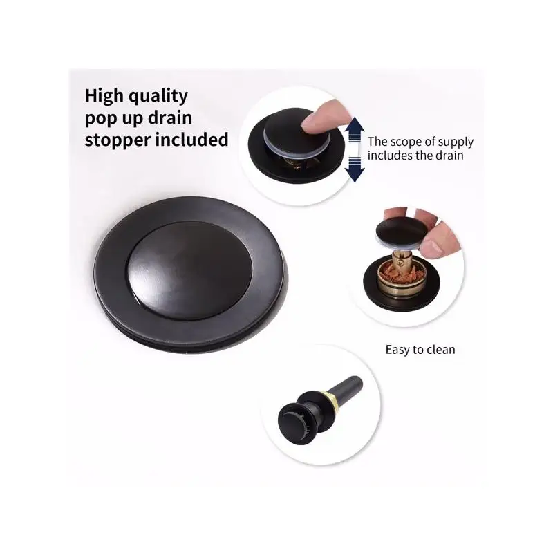 Bateria łazienkowa w kolorze matowej czerni z odpływem pop-up i wężami doprowadzającymi wodę, dwuuchwytowa, obrót 360 stopni °   Wysoki, obrotowy kran do umywalki łazienkowej o średnicy 6 cali.