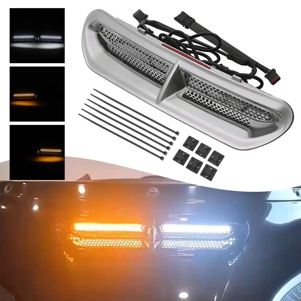 

ABS Motorcycle DRL Turn Signal Lamp LED Fairing Vent Light Chrome For Harley Touring Electra Street Glide FLHX FLHT FLHTK 2014+