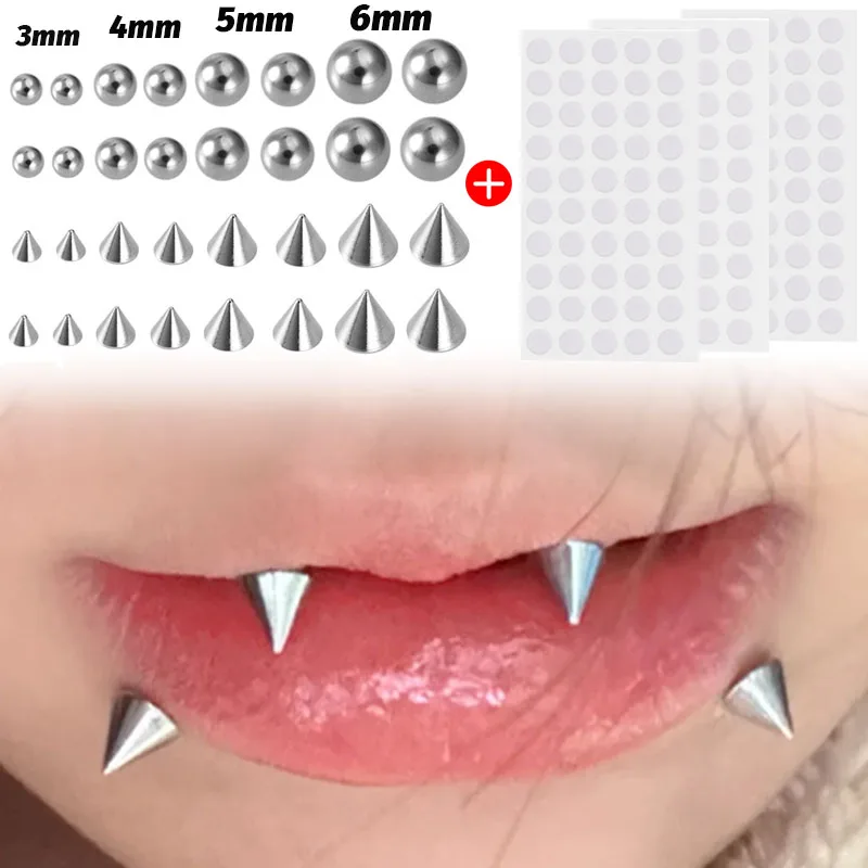 Non Piercied Earring Stud Set Fake Belly Eyebrow Lips Piercing Stud Sticker Fake Nose Ring Piercing Jewelry Dermal Anchor Top