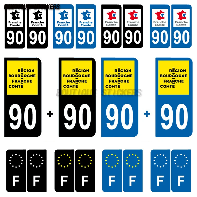 Exquisito adhesivo para matrícula de 90 provincias F90, para coche, RV, vehículo todoterreno, pegatina de PVC impermeable en Belfort, Francia, 2 uds.