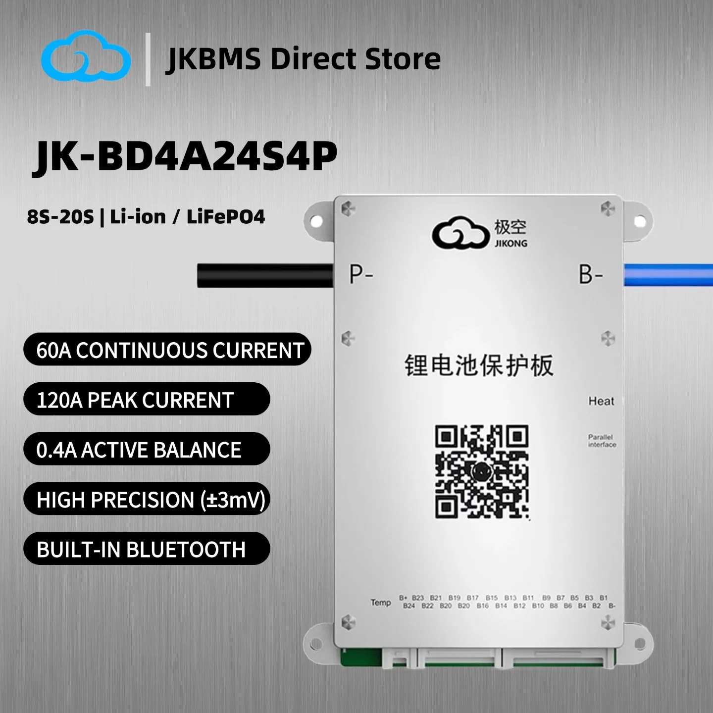

JIKONG Smart BMS Active Balancer 4S-24S 40-200A RS485 CAN BT APP for LiFePO4 Li-Ion LTO Battery Energy Storage JK-BD4A24S4P