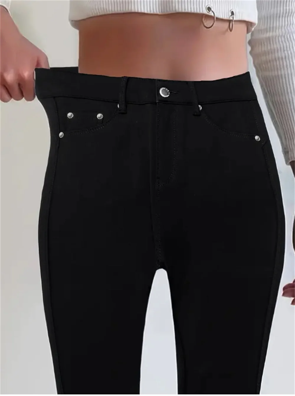 Calça jeans feminina slim fit stretch, comprimento 9/10 até o tornozelo, colorida, confortável, tecido elástico, cintura elástica, casual, escritório, confortável