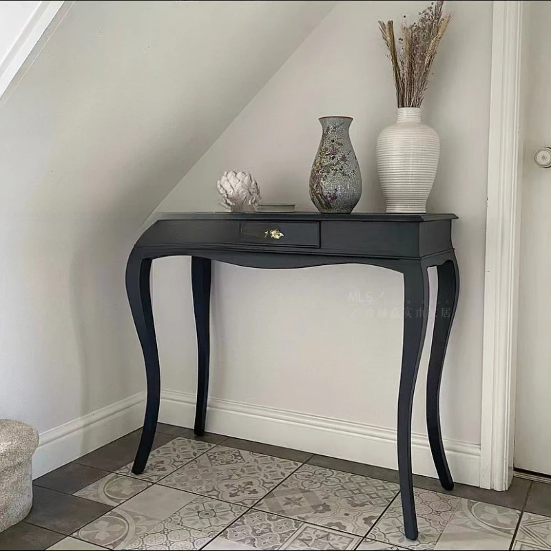 Solid wood light luxury entrance simple and retro high-end black curved leg column entrance table