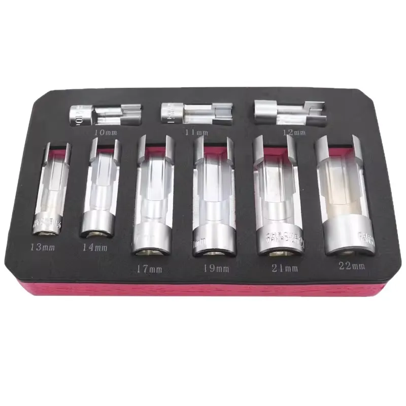 9-piece Fuel Rail Removal Socket Set with Slotted Oxygen Sensor Wrench - Fuel Injector Repair Tool Kit