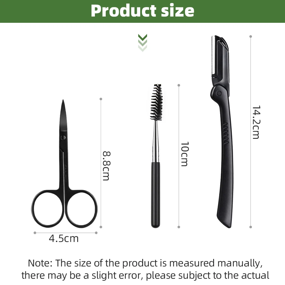 Black Sobrancelha Trimmer Set, Sobrancelha Razor Kit, Sobrancelha Tesoura, Sobrancelha Pente, Navalha para Face Pinças, Cílios, Pincel, 12Pcs