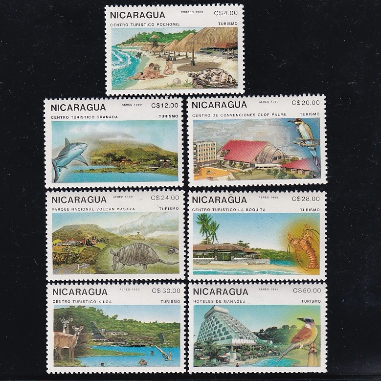 Nicaragua Post Y1989 Landschaft Hai Schildkröte Armadillo Hummer Biene Tiger 7 Neue Sammlerbriefmarken Material für Scrapbooking – Detail 1