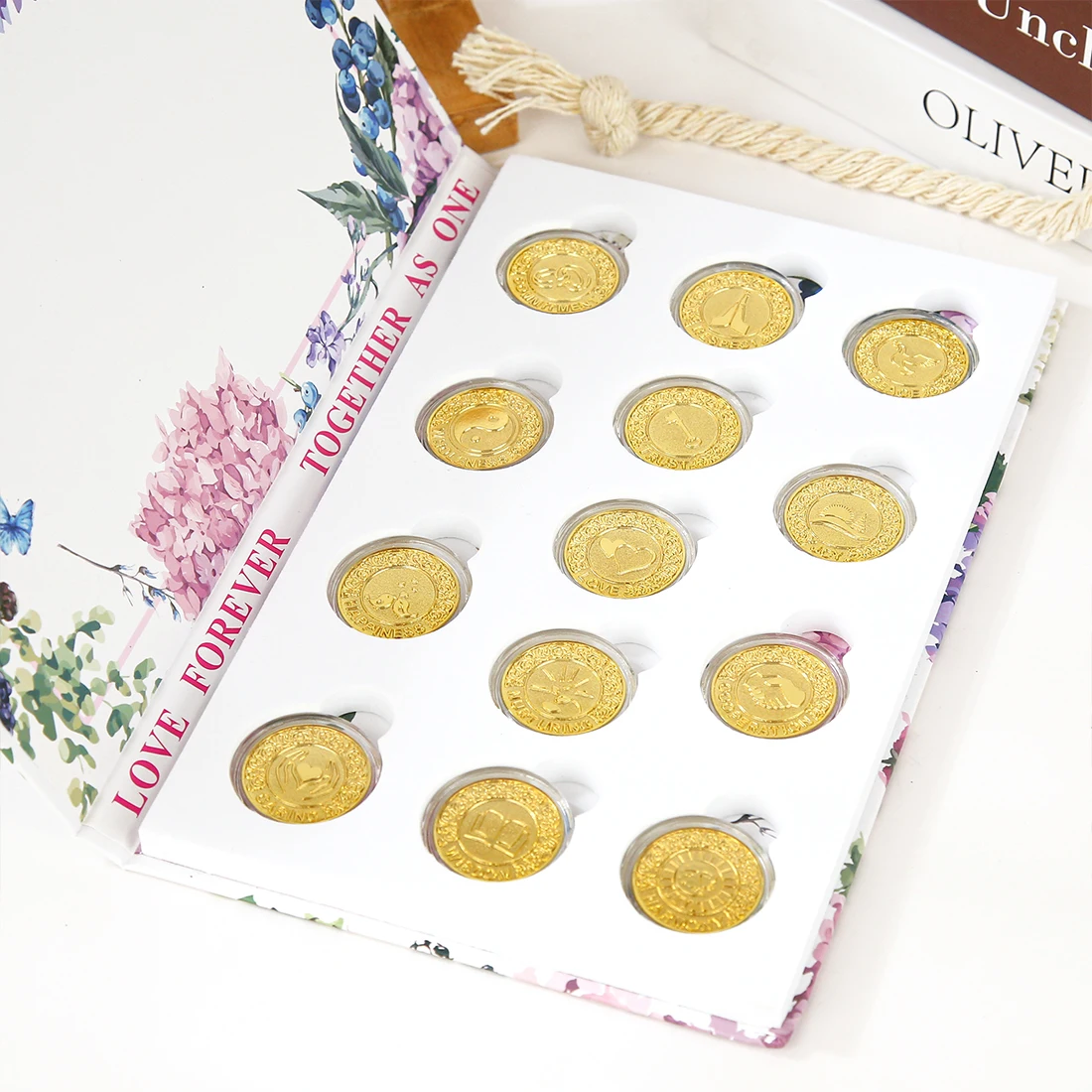 13 Words Wedding Unity Coins Las Arras para Boda Catolica, Wedding Unity Coins Set with Book Box,for Wedding Ceremony