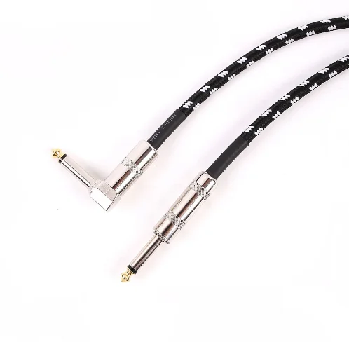 Cabo universal de instrumento mono de 1/4 ", serve para guitarra, baixo, teclado, misturador, e-drum, escudo de trança de fibra azul, liga de zinco, redução de ruído