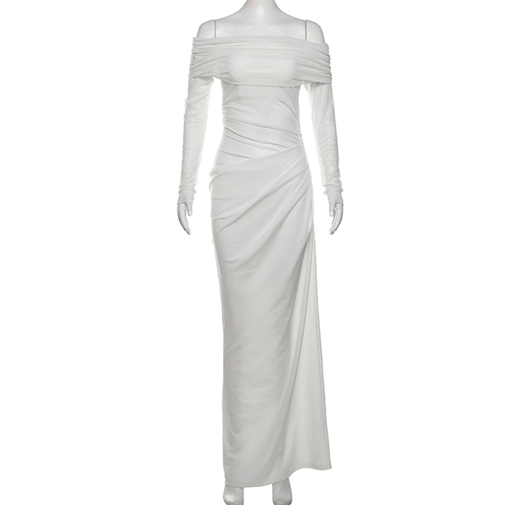 White Off Shoulder Maternity Dress Photoshoot Boutique Long Sleeve Bodycon Maxi Gown Elegant Pregnancy Outfit Baby Shower