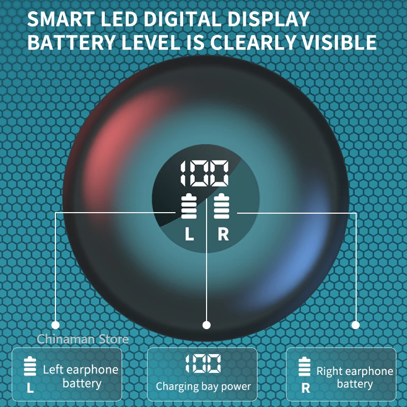 Fones de ouvido sem fio Bluetooth-5.0 esportes à prova dwireless água fone com display led potência estéreo fones de ouvido jogos para samsung