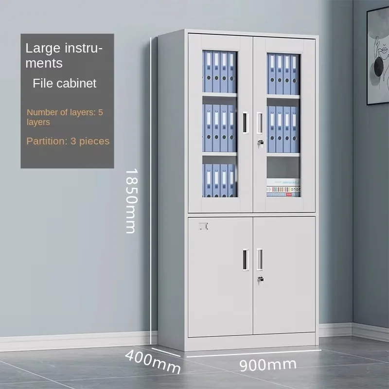 Steel Filing Cabinet Key Lock Fireproof Glass Door-Modern Simplicity Design Workshop Living Room Bedroom Office School Use