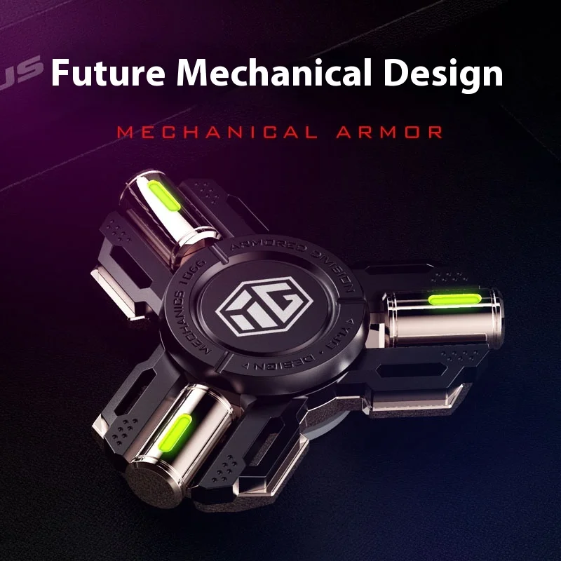 Fidget Spinner mécanique bicolore de qualité supérieure, brille dans la nuit, EDC, avec roulements, cadeau de luxe anti-Stress pour hommes