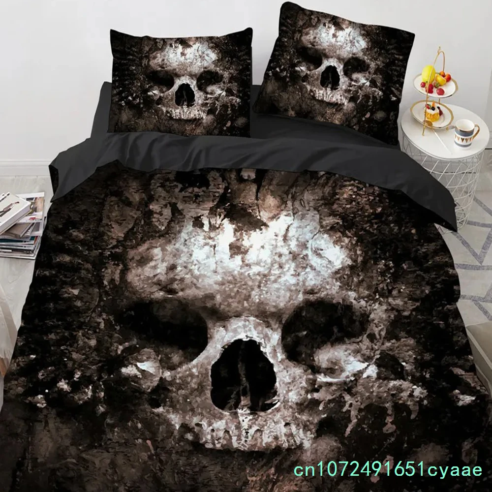 Black Hat Skull Bedding Set Queen Size Halloween Duvet Cover Sets Modern Style Bedroom Bedding Set Comforter Cover Pillow Shams