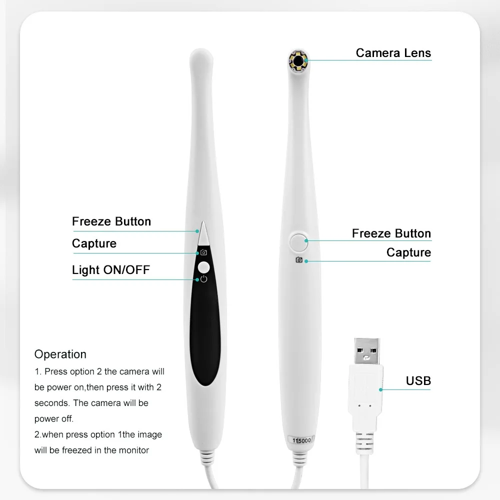 8.0 Mega Pixels USB 6 White LED Intra Oral Examination Camera 6mm Super mini Lens Dental CMOS Intraoral Camera Dentistry Tool