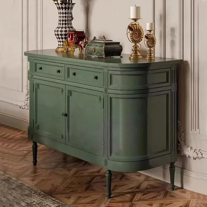 Solid wood entrance cabinet retro style dining side cabinet semi-circular arc partition cabinet
