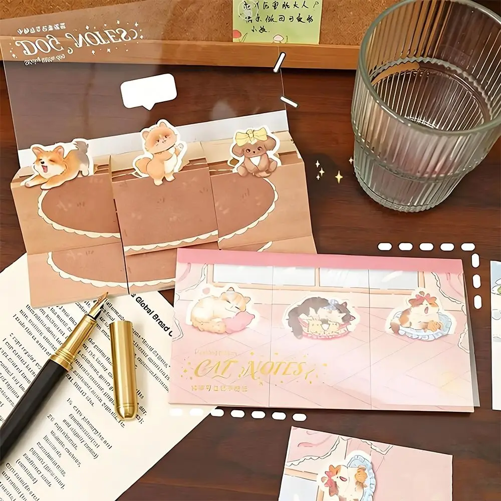 Cartoon Kitten Illustration Note Pad Portbale Self-Standing Memo Pad Multi-functional Message Paper Travel Log Making
