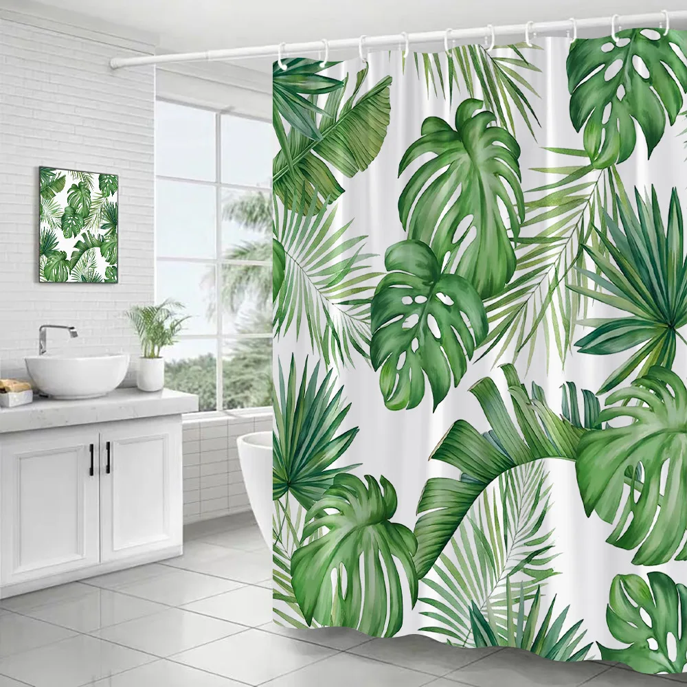 Tropical Leaves Shower Curtains Black Gold Leaves Green Leaf Botanical Jungle Palm Monstera Bathroom Curtains Bath Fabric Decor