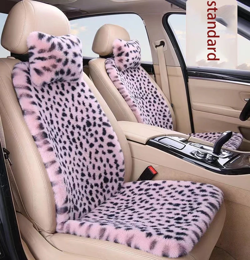 Winter Warm Thickened Faux Fur Car Seat Cover Artificial Faux Sheepskin Auto Seat Covers Leopard pattern Cushion Universal Fit