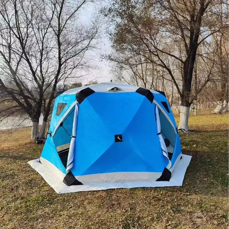 Large Hexagonal Camping Tent Waterproof Oxford Cloth Thermal Insulation Cotton Lining Winter Outdoor Picnic Shelter Cold