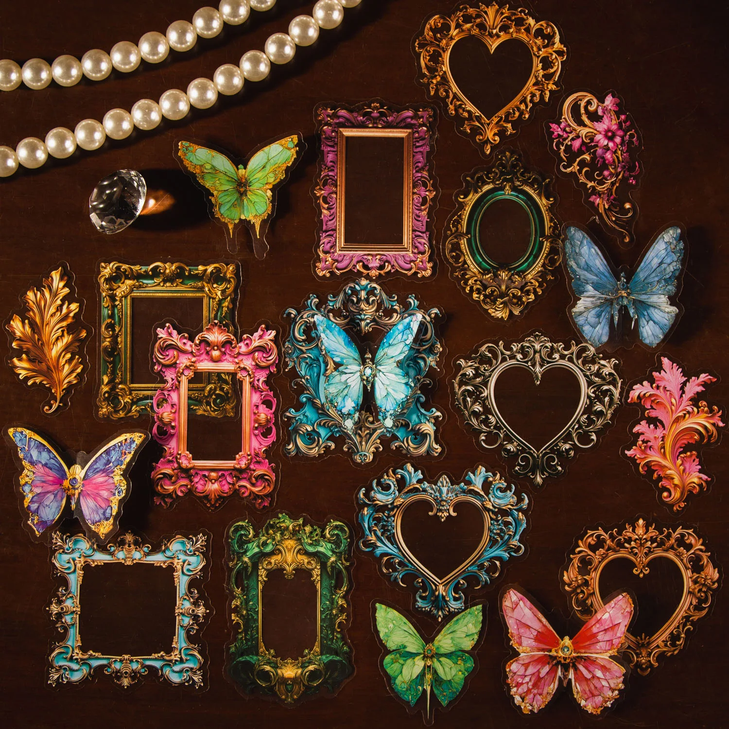 30 pcs Vintage European-style elegant and retro framed butterfly Stickers pack Adhesive Diy Diary Album Scrapbooking Sticker