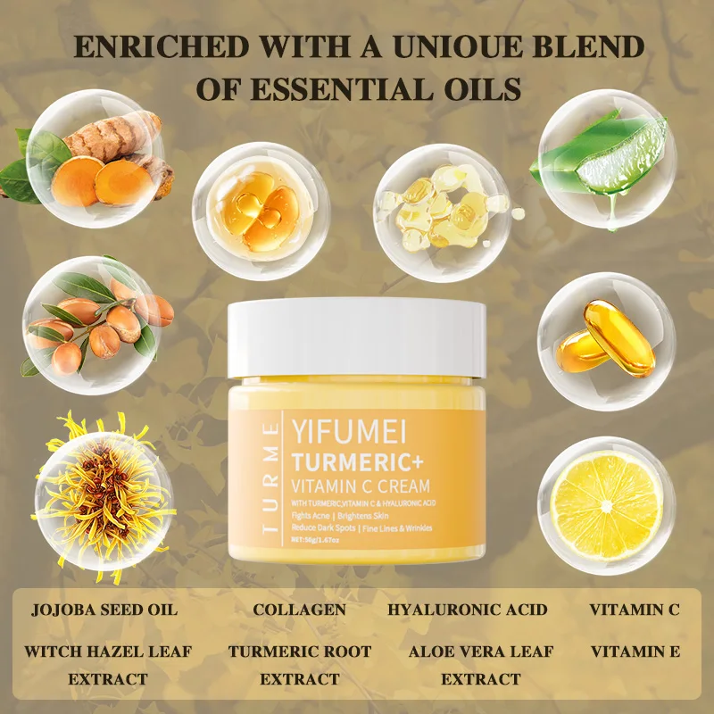 Turmeric Vitamin C Face Cream Acne Treatment Dark Spots Removal Moisturizing Brightening Whitening Cream  for Face Skin Care