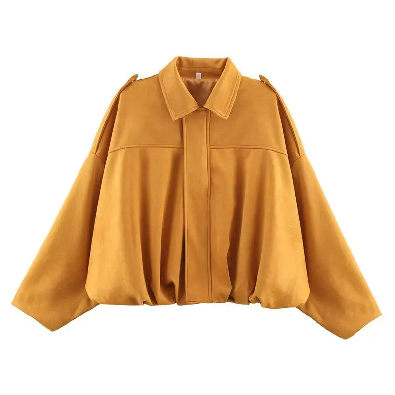 

Women Vintage Bomber Jacket Fashion Turn Down Collar Coat Loose Long Sleeve Outerwear Casual Chic Tops for Female