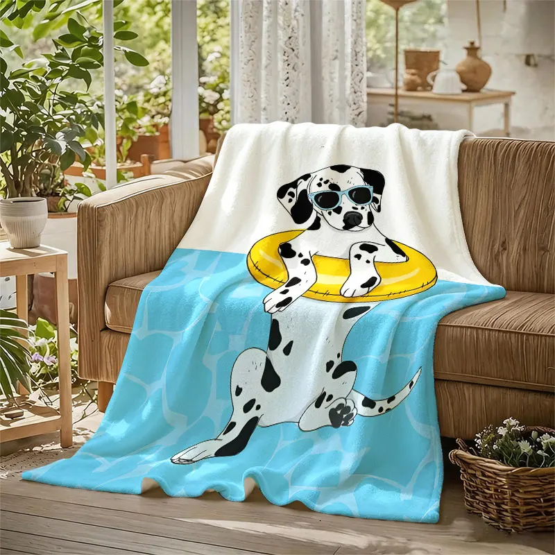 Summer Dalmatian Dog Flannel Blanket Warm Soft Halloween Christmas Decorative Couch Warm Cozy All-Season Gift