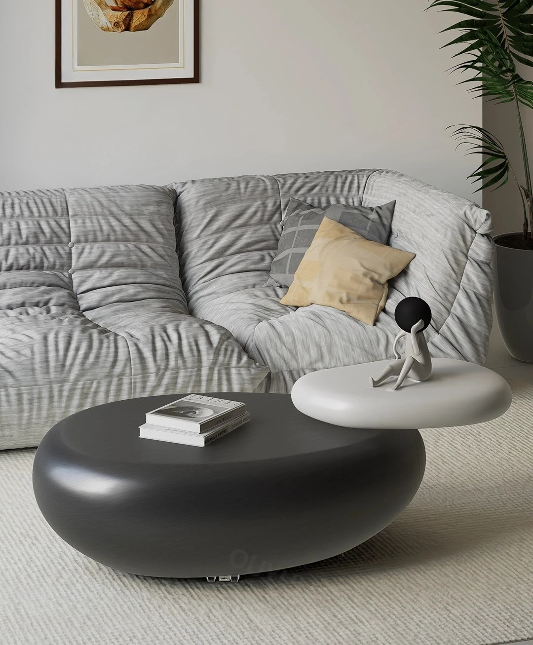 The cobblestone coffee table small apartment living room can be moved with a sense of light luxury and luxury
