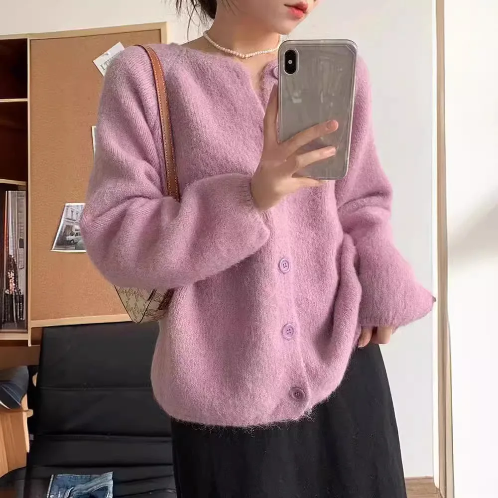 

Versatile Gentle Style Soft Waxy Knitted Cardigan Women's 2025 Fall/winter New Loose Long-sleeved Sweater Jacket