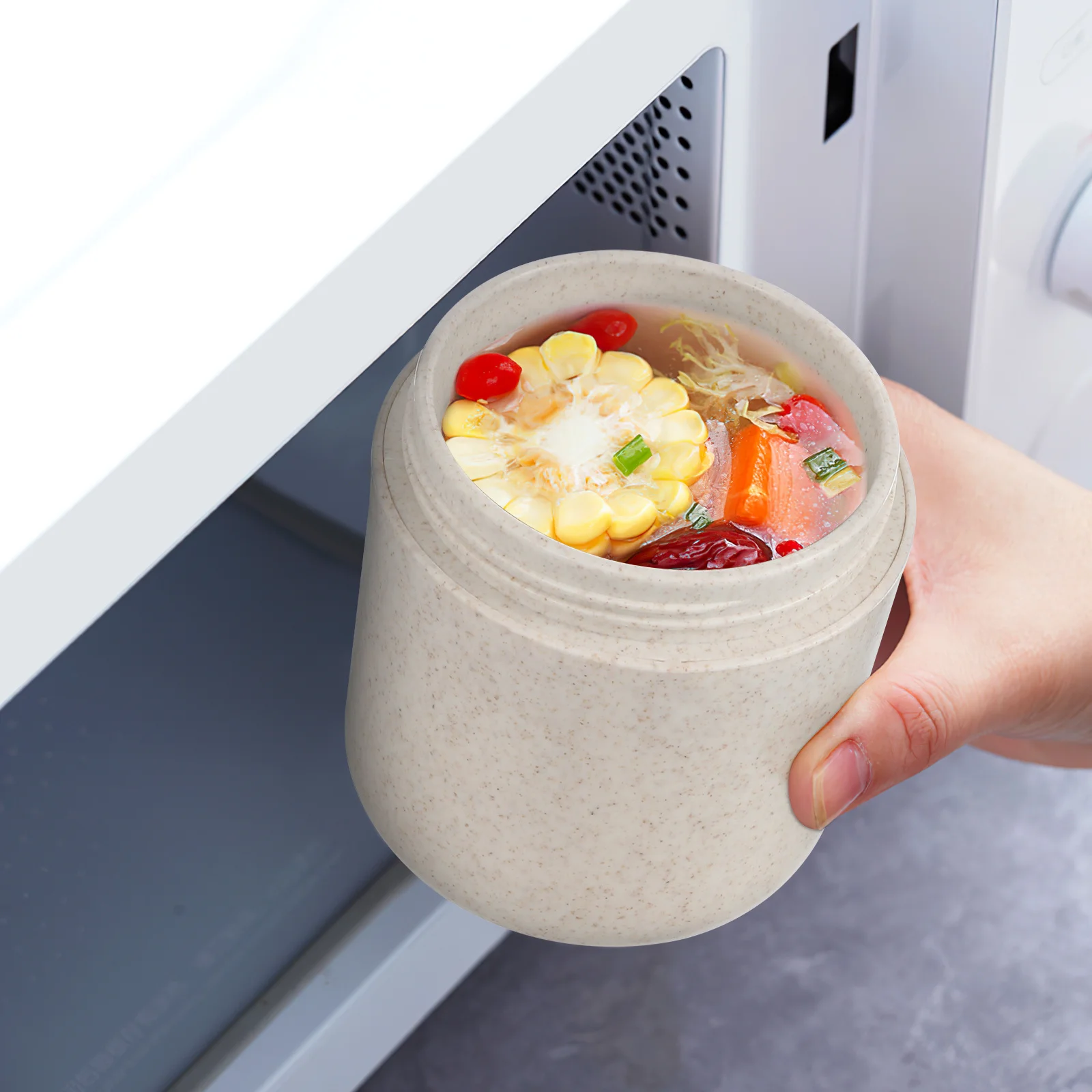 

1Pcs Travel Soup Cup with Handle Lightweight Plastic Water Bottle Microwave Safe for Milk Coffee The Go