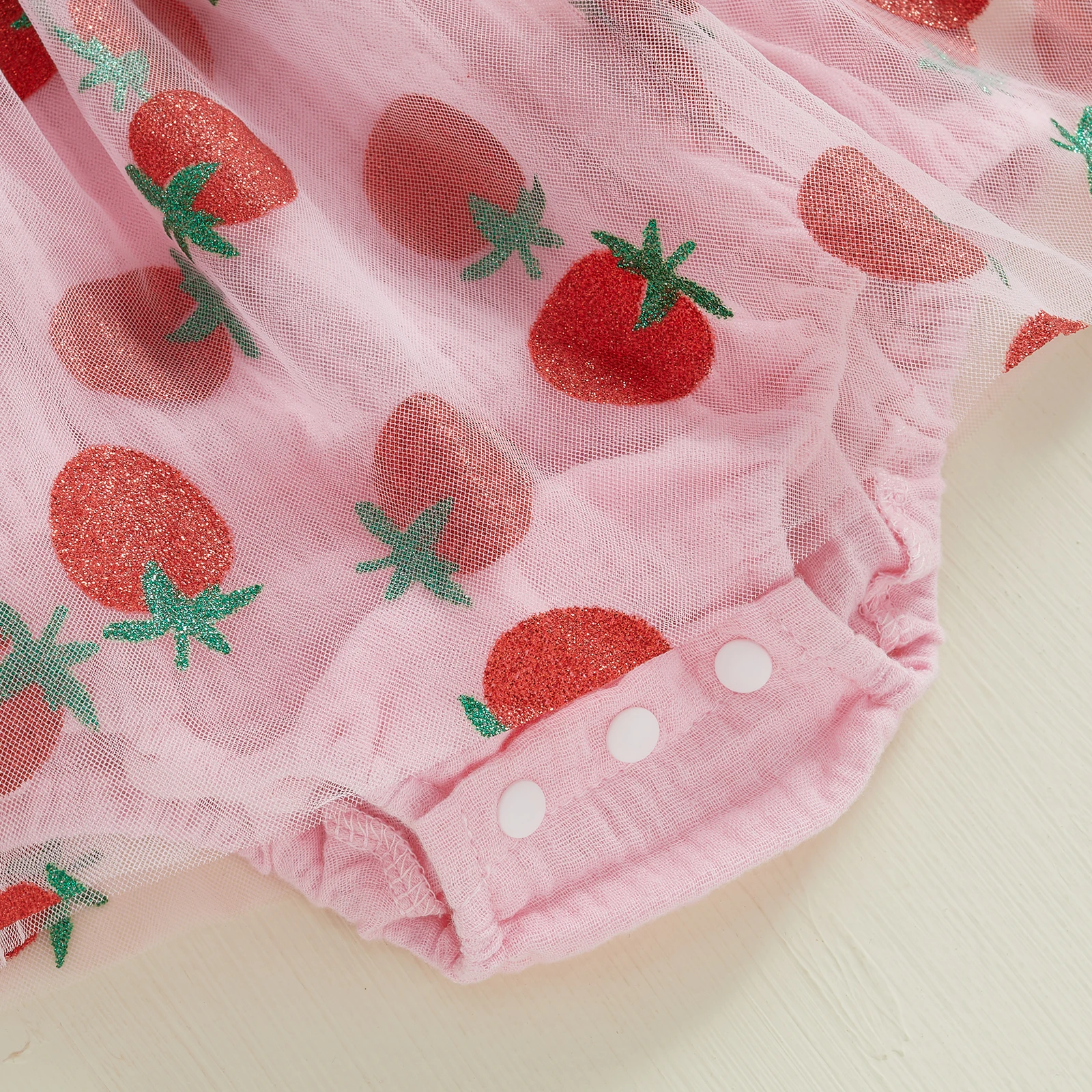 Sweety Baby Girls Lace Bodysuits Dress Sleeveless Letter Strawberry Embroidery Tulle Romper with Headband Girls Jumpsuits 4