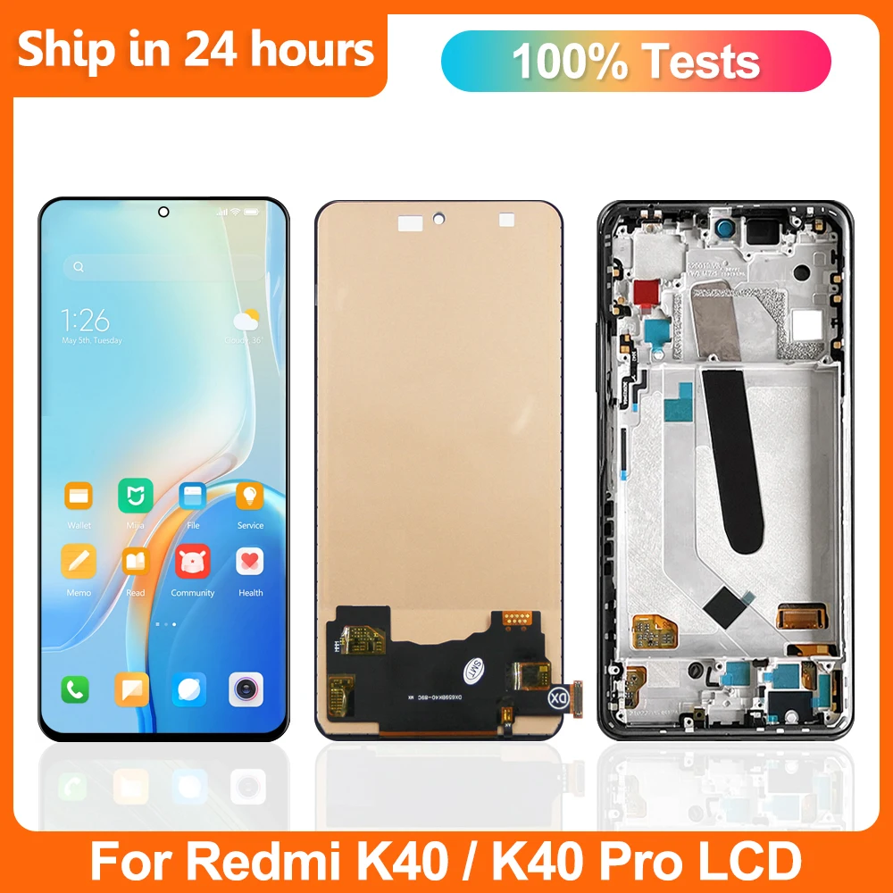 

100% Tested For Xiaomi Redmi K40 K40Pro Display LCD Touch Screen Digitizer Assembly With Frame For Xiaomi M2012K11AC M2012K11C