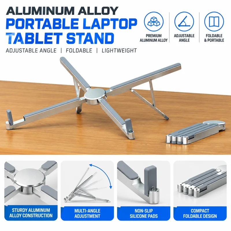 Aluminum Alloy Foldable Laptop Tablet Stand Portable Multi Angle Adjustable Notebook Holder Ergonomic Bracket For Home Office