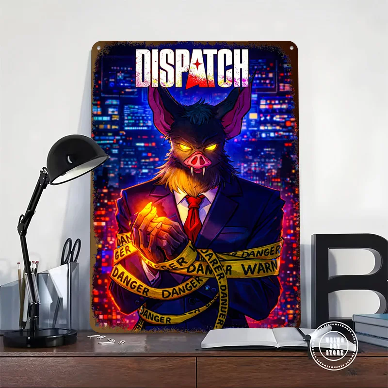 Dispatch: Bat-Pig Hybrid in Cityscape Metal Poster Customized Wall Art Retro Vintage Metal Signs for Man Cave Home Decoration